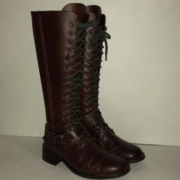 Colin Stuart tall brown leather back zip boots 7 - Picture 1 of 8